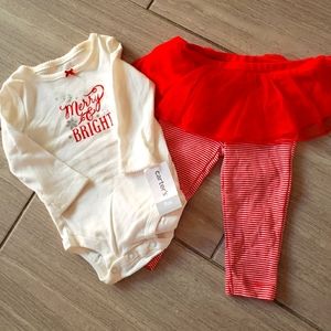NWT 🎅 MERRY AND BRIGHT Carter's White and Red 2 Piece Set in size 9 months